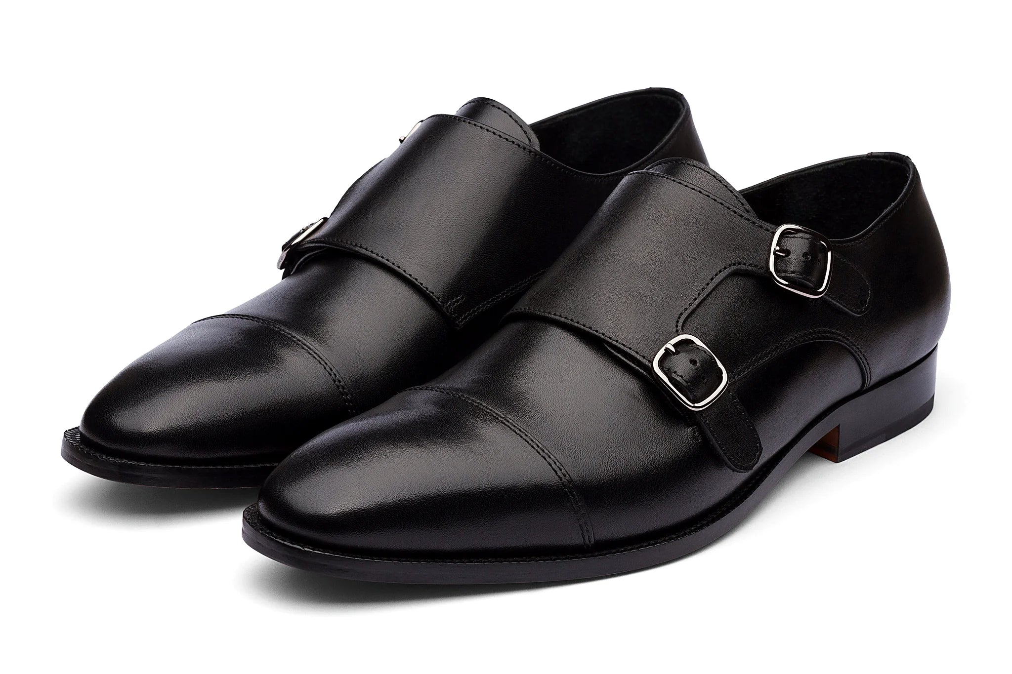 Pair of black leather monkstrap