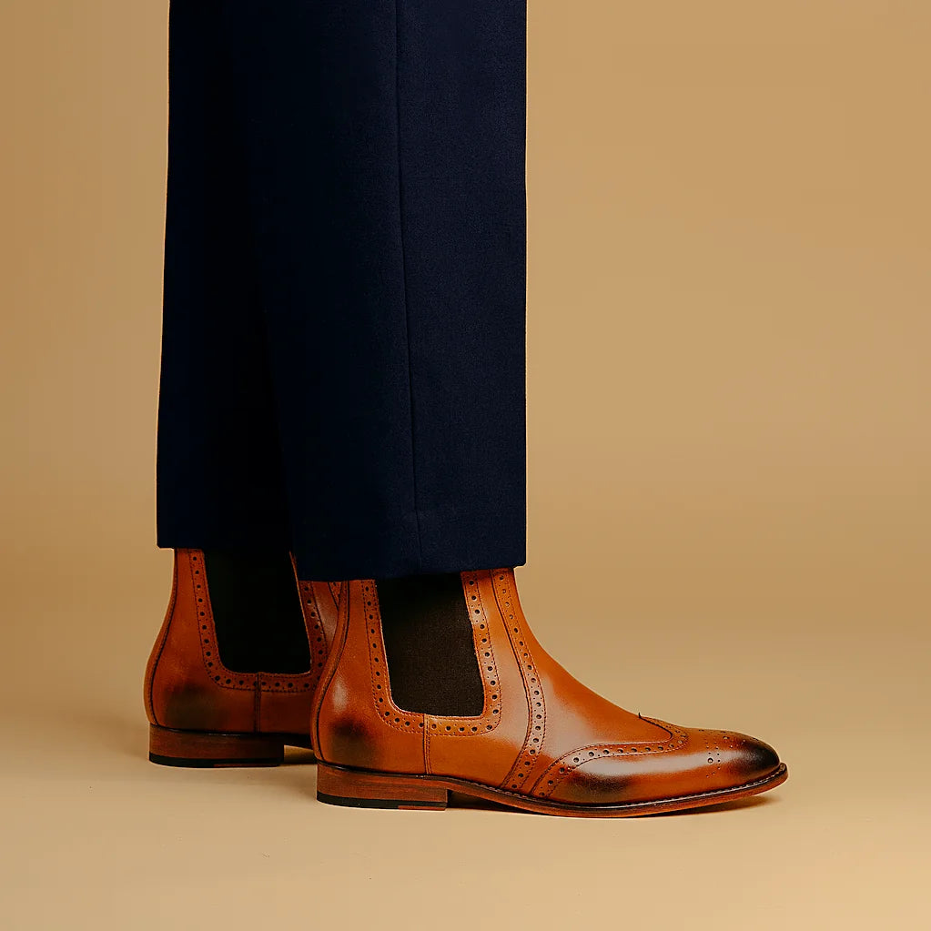 Wingtip Chelsea Brogue Boot - Tan